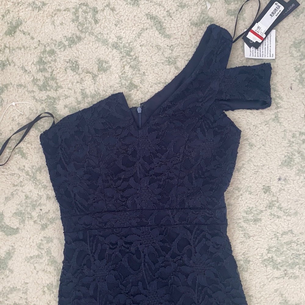 Bloomingdales Navy Lace Long Evening Dress